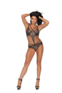 Lurex lace teddy with deep V front